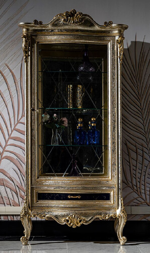 Casa Padrino Luxus Barock Vitrine Silber / Schwarz / Gold - Prunkvoller Barockstil Vitrinenschrank mit Glast�r und Schublade - Handgefertigte Barock M�bel - Edel & Prunkvoll