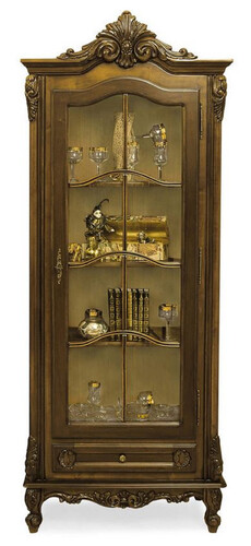 Casa Padrino Luxus Barock Vitrine Braun - Prunkvoller Massivholz Vitrinenschrank mit Glast�r und Schublade - Handgefertigte Barock M�bel - Edel & Prunkvoll