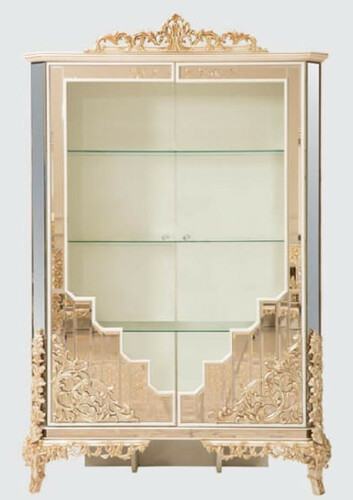 Casa Padrino Luxus Barock Vitrine Wei� / Gold - Handgefertigter Massivholz Vitrinenschrank mit 2 T�ren - Prunkvolle Barock M�bel