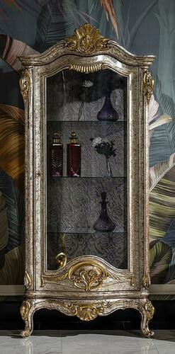 Casa Padrino Luxus Barock Vitrine Antik Silber / Braun / Gold - Handgefertigter Massivholz Vitrinenschrank - Prunkvolle Barock M�bel