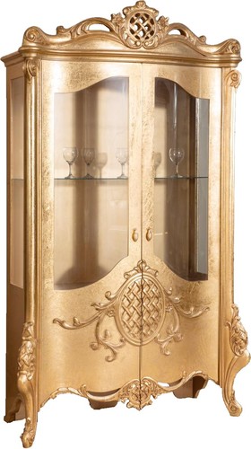 Casa Padrino Luxus Barock Vitrine Gold 130 x 50 x H. 222 cm - Prunkvoller Barock Vitrinenschrank mit 2 T�ren - Wohnzimmerschrank - Barock Wohnzimmerm�bel