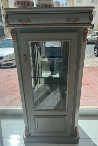 Casa Padrino Luxus Barock Vitrine Mintgr�n / Kupfer - Barockstil Vitrinenschrank mit Glast�r und Schublade - Luxus M�bel im Barockstil - Barock M�bel - Edel & Prunkvoll