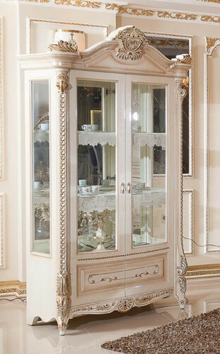 Casa Padrino Luxus Barock Vitrine Wei� / Beige / Gold - Barockstil Vitrinenschrank mit 2 Glast�ren - Luxus Esszimmer M�bel im Barockstil - Barock Esszimmer M�bel