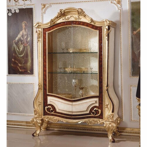 Casa Padrino Luxus Barock Vitrine Wei� / Braun / Gold H. 220 cm - Barock M�bel