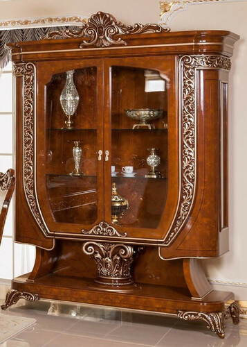 Casa Padrino Luxus Barock Vitrine Braun / Bronzefarben - Prunkvoller Massivholz Vitrinenschrank mit 2 Glast�ren - Handgefertigte Barock M�bel - Edel & Prunkvoll