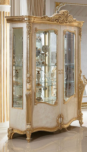 Casa Padrino Luxus Barock Vitrine Wei� / Beige / Gold H. 220 cm