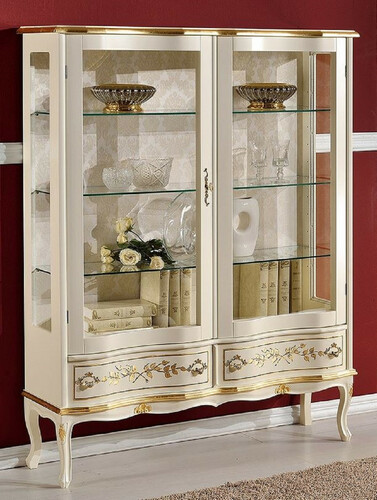 Casa Padrino Luxus Barock Vitrine Creme / Gold - Handgefertigter italienischer Barockstil Vitrinenschrank - Barockstil M�bel - Italienische Barock M�bel - Luxus Qualit�t - Made in Italy