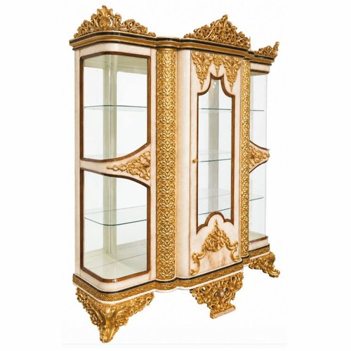 Casa Padrino Luxus Barock Vitrine Wei� / Gold / Braun 170 x H. 230 cm - Prunkvoller Massivholz Vitrinenschrank - Barock M�bel