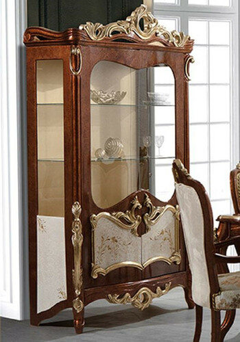 Casa Padrino Luxus Barock Vitrine Braun / Cremefarben / Gold - Handgefertigter Massivholz Vitrinenschrank mit 2 Glast�ren - Prunkvolle Barock M�bel