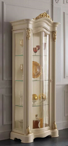 Casa Padrino Luxus Barock Vitrine Cremefarben / Gold - Handgefertigter Massivholz Vitrinenschrank mit T�r - Prunkvolle Barock M�bel - Luxus Qualit�t - Made in Italy