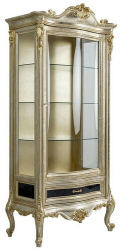 Casa Padrino Luxus Barock Vitrine Silber / Gold - Handgefertigter Massivholz Vitrinenschrank - Barock Wohnzimmer M�bel