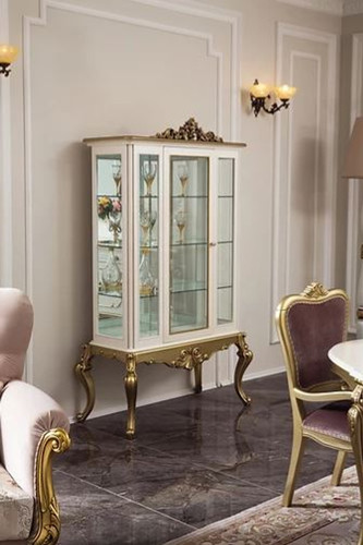 Casa Padrino Luxus Barock Vitrine Wei� / Gold 107 x 45 x H. 176 cm - Prunkvoller Vitrinenschrank mit Glast�r und 3 Glasregalen - Barock M�bel