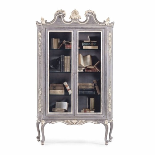 Casa Padrino Luxus Barock Vitrine Antik Grau / Wei / Beige H. 199 cm - Made in Italy