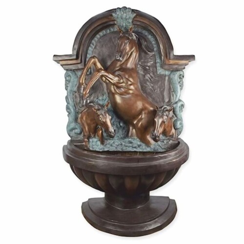 Casa Padrino Barock Bronze Wandbrunnen Pferde H. 176 cm - Barock Garten Accessoires