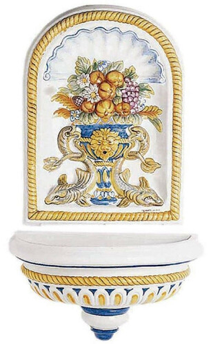 Casa Padrino Luxus Jugendstil Wandbrunnen Wei� / Mehrfarbig 107 x 50 x H. 132 cm - Handgefertigter & handbemalter Keramik Brunnen - Barock & Jugendstil Garten Deko Accessoires