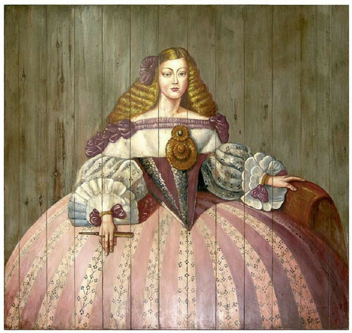 Casa Padrino Luxus Barock Wandgem�lde Lady Mehrfarbig 198 x H. 200 cm - Handgemaltes Holz Gem�lde - Barock Wand Dekoration - Edel & Prunkvoll