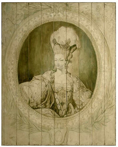 Casa Padrino Luxus Barock Wandgem�lde Lady Grau / Gr�n 150 x H. 190 cm - Handgemaltes Holz Gem�lde - Barock Wand Dekoration - Edel & Prunkvoll