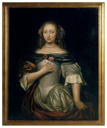 Casa Padrino Luxus Barock �lgem�lde Dame mit Blume Mehrfarbig / Gold 100 x H. 126 cm - Handgemaltes Gem�lde im Barockstil - Barock Wand Deko