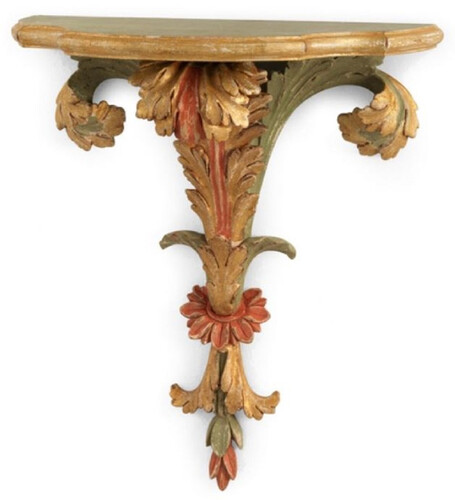 Casa Padrino Luxus Barock Wandkonsole Gr�n / Rot / Antik Gold - Prunkvolle Massivholz Wanddeko Konsole im Barockstil - Barock Wanddeko - Barock M�bel - Luxus Qualit�t - Made in Italy