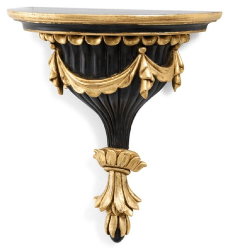 Casa Padrino Luxus Barock Wandkonsole Schwarz / Antik Gold - Prunkvolle Massivholz Wanddeko Konsole im Barockstil - Barock Wanddeko - Barock M�bel - Luxus Qualit�t - Made in Italy