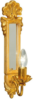 Casa Padrino Luxus Barock Wandleuchte Naturfarben / Antik Gold 10 x 16 x H. 40 cm - Elegante Wandlampe mit Spiegel - Barock Leuchten