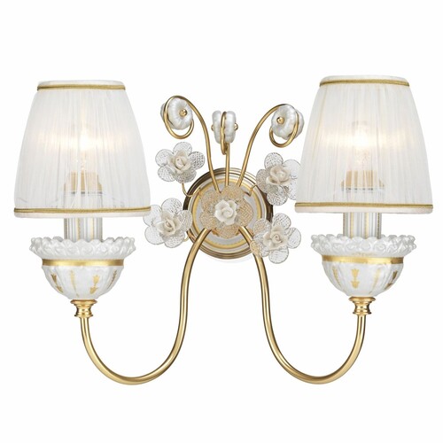 Casa Padrino Luxus Barock Doppel Wandleuchte Wei� / Gold 40 cm - Handgefertigt & Handbemalt - Made in Italy