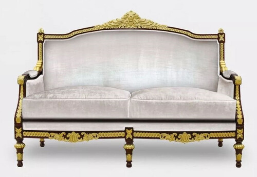 Casa Padrino Luxus Barock Wohnzimmer 2er Sofa Grau / Dunkelbraun / Gold - Handgefertigtes Barockstil Sofa - Luxus Wohnzimmer M�bel im Barockstil - Barock M�bel - Edel & Prunkvoll