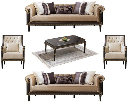 Casa Padrino Luxus Barock Wohnzimmer M�bel Set Hellbraun / Creme / Dunkelbraun / Gold