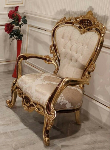 Casa Padrino Luxus Barock Wohnzimmer Sessel Cremefarben / Braun / Gold - Prunkvoller Sessel mit elegantem Muster - Handgefertigte Barock Wohnzimmer M�bel