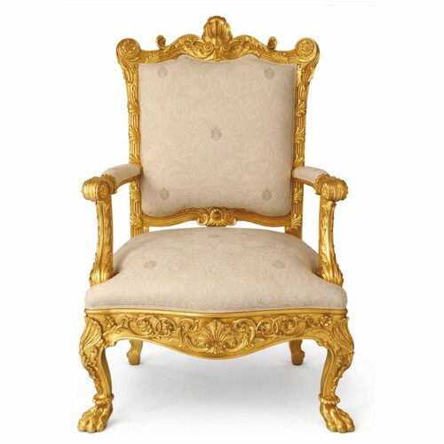 Casa Padrino Luxus Barock Wohnzimmer Sessel Beige / Gold H. 123 cm - Made in Italy