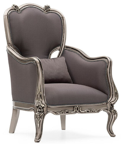 Casa Padrino Luxus Barock Wohnzimmer Sessel Grau / Silber - Handgefertigter Barockstil Sessel mit dekorativem Kissen - Luxus Wohnzimmer M�bel im Barockstil - Barock M�bel - Edel & Prunkvoll
