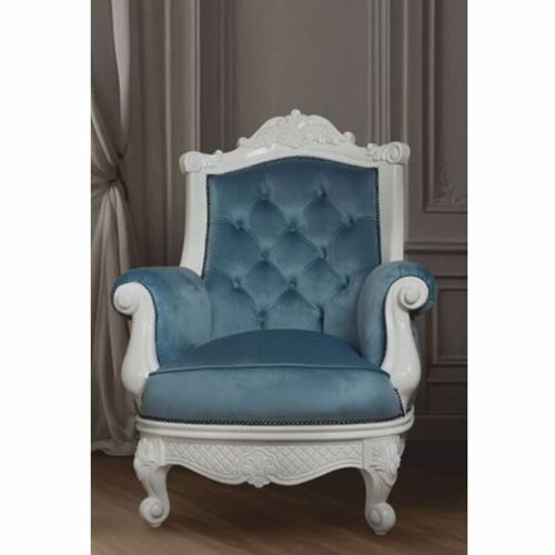Casa Padrino Luxus Barock Samt Sessel Blau / Wei� - Barock Wohnzimmer M�bel