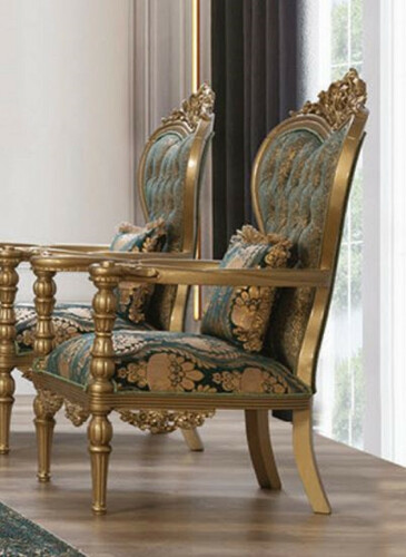Casa Padrino Luxus Barock Sessel Gr�n / Gold - Prunkvoller Wohnzimmer Sessel mit elegantem Muster und dekorativem Kissen - Barock Wohnzimmer M�bel