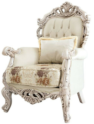Casa Padrino Luxus Barock Wohnzimmer Sessel Cremefarben / Beige / Mehrfarbig / Antik Wei� - Prunkvoller Sessel mit elegantem Muster - Handgefertigte Barock Wohnzimmer M�bel