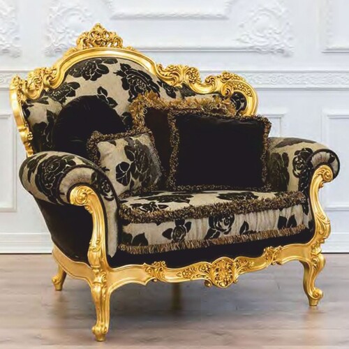 Casa Padrino Luxus Barock Wohnzimmer Sessel Grau / Schwarz / Gold 128 cm - Made in Italy