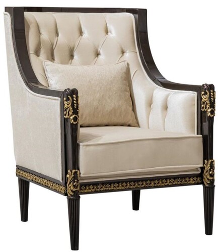 Casa Padrino Luxus Barock Wohnzimmer Sessel Creme / Dunkelbraun / Gold - Barock M�bel