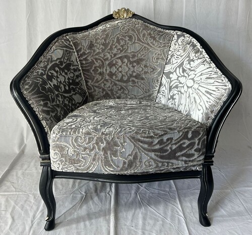 Casa Padrino Luxus Barock Salon Sessel Silber / Grau / Schwarz / Gold - Barock M�bel