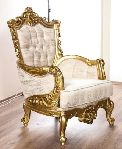 Casa Padrino Luxus Barock Wohnzimmer Sessel Cremefarben / Gold - Prunkvoller Sessel mit Muster - Handgefertigte Barock Wohnzimmer M�bel