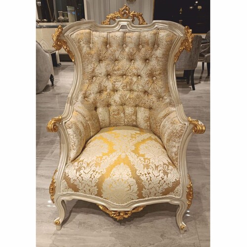Casa Padrino Luxus Barock Wohnzimmer Sessel Gold / Wei� / Grau / Gold H. 119 cm - Barock M�bel