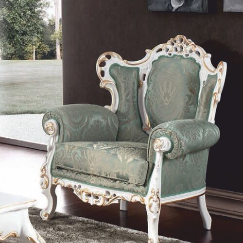 Casa Padrino Luxus Barock Wohnzimmer Sessel Gr�n / Wei� / Gold - Made in Italy