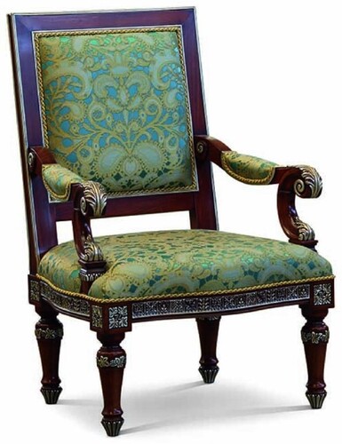 Casa Padrino Luxus Barock Wohnzimmer Sessel Gr�n / Dunkelbraun / Silber - Made in Italy