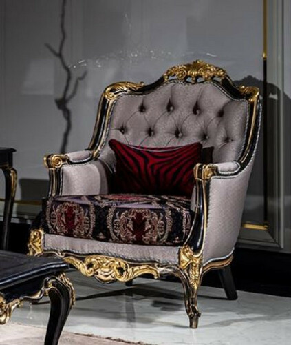 Casa Padrino Luxus Barock Wohnzimmer Sessel Silber / Bordeauxrot / Schwarz / Gold - Handgefertigter Barockstil Sessel mit elegantem Muster - Barock Wohnzimmer M�bel