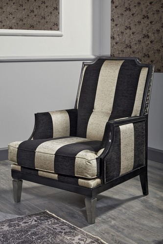 Casa Padrino Luxus Barock Sessel Schwarz / Gold / Silber 72 x 76 x H. 103 cm - Gestreifter Wohnzimmer Sessel - Barockm�bel