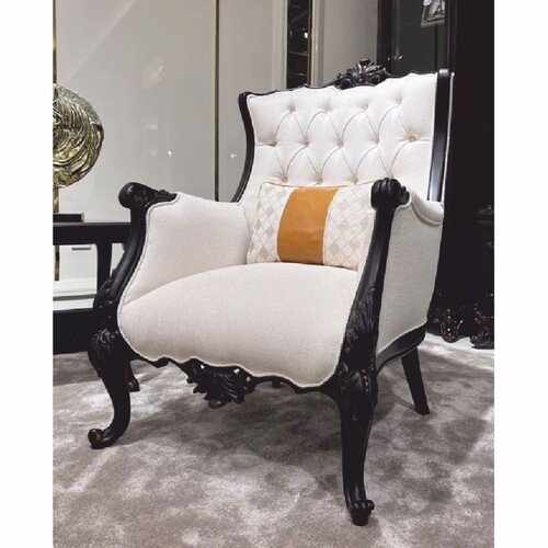 Casa Padrino Luxus Barock Wohnzimmer Sessel Wei� / Dunkelbraun - Barock M�bel