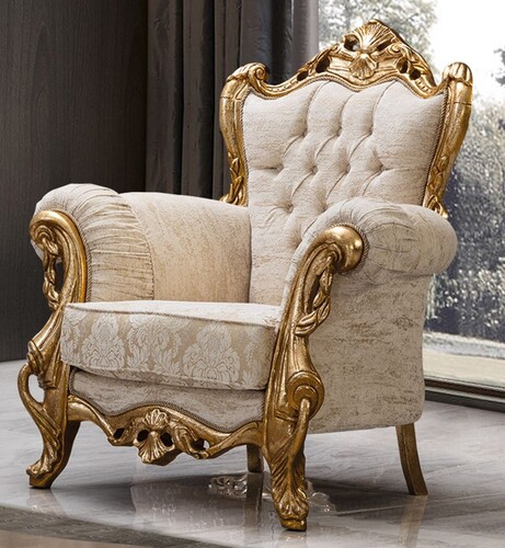 Casa Padrino Luxus Barock Wohnzimmer Sessel Wei� / Gold - Handgefertigte Barockstil M�bel