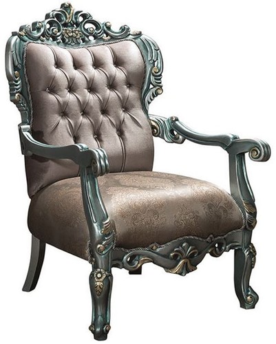 Casa Padrino Luxus Barock Sessel Grau / Gr�n / Gold 80 x 90 x H. 122 cm - Prunkvoller Wohnzimmer Sessel mit Glitzersteinen - Barock M�bel