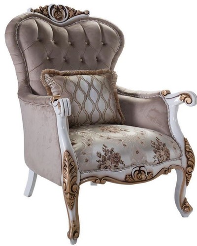 Casa Padrino Luxus Barock Sessel mit Kissen Grau / Mehrfarbig / Wei� / Bronze 85 x 76 x H. 110 cm - Wohnzimmer Sessel mit Blumenmuster und wundersch�nen Verzierungen