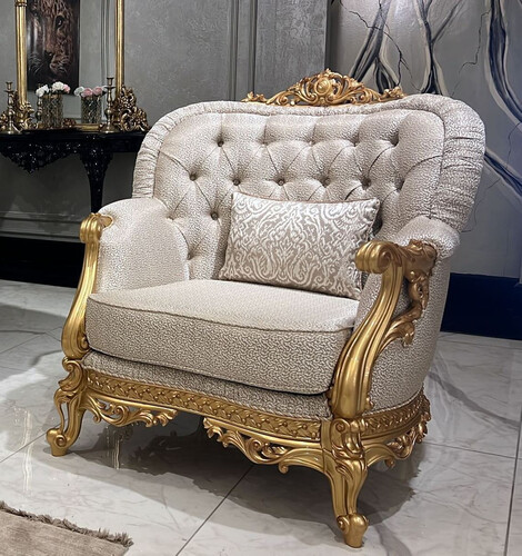 Casa Padrino Luxus Barock Wohnzimmer Sessel Gold Muster / Gold - Prunkvoller Barockstil Sessel - Luxus Wohnzimmer M�bel im Barockstil - Barock M�bel - Edel & Prunkvoll
