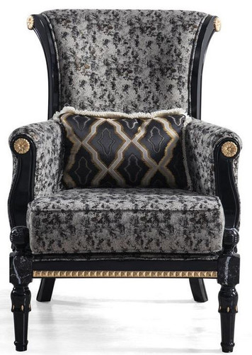 Casa Padrino Luxus Barock Sessel Grau / Schwarz / Gold 90 x 80 x H. 97 cm - Wohnzimmer Sessel mit dekorativem Kissen - Edle Barock M�bel