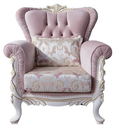 Casa Padrino Luxus Barock Sessel mit dekorativem Kissen Rosa / Silber / Wei� / Gold 96 x 92 x H. 106 cm - Barockstil Wohnzimmer M�bel